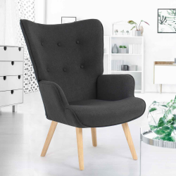 Fauteuil scandinave Ivar en tissu gris anthracite