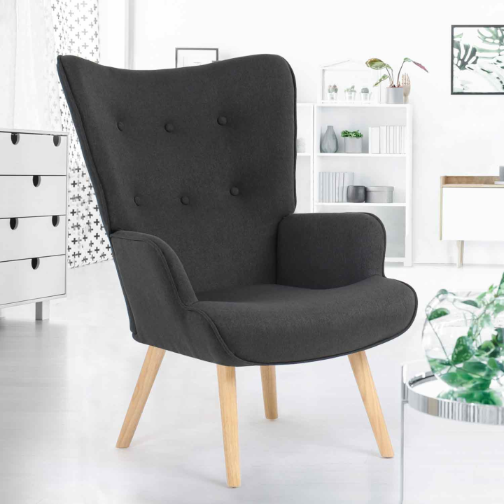 Fauteuil scandinave Ivar en tissu gris anthracite