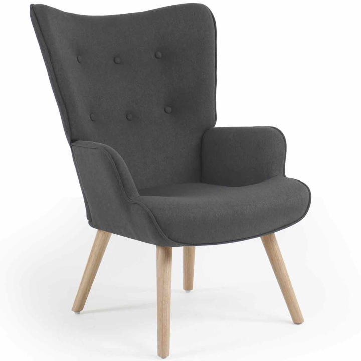 Fauteuil scandinave Ivar en tissu gris anthracite