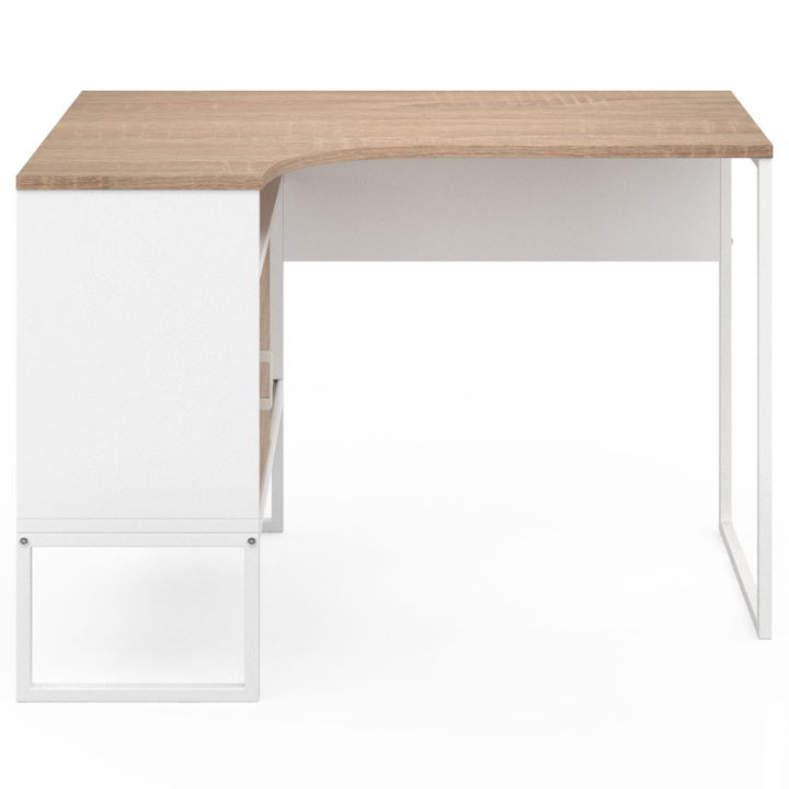 Bureau d'angle ROB blanc et façon hêtre design industriel