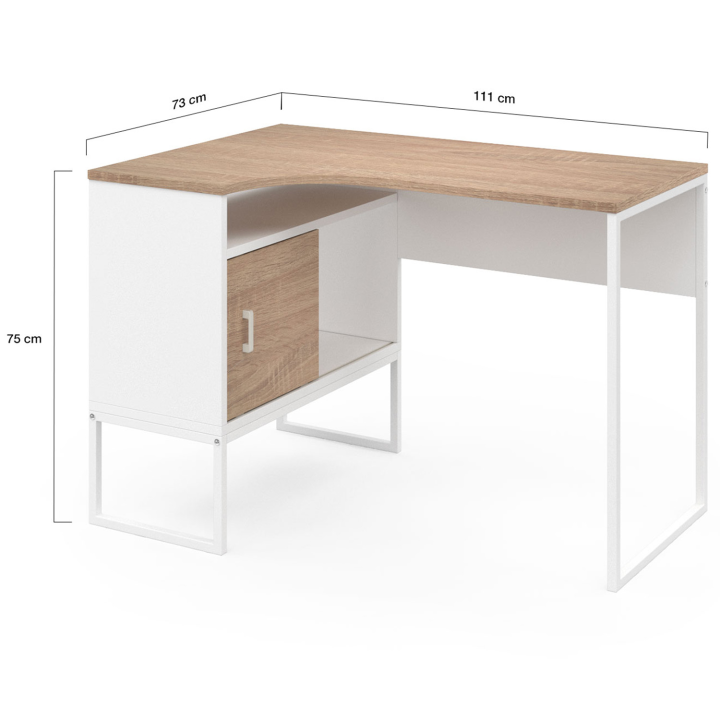 Bureau d'angle ROB blanc et façon hêtre design industriel