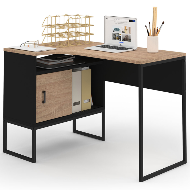 Bureau d'angle ROB noir et façon hêtre design industriel