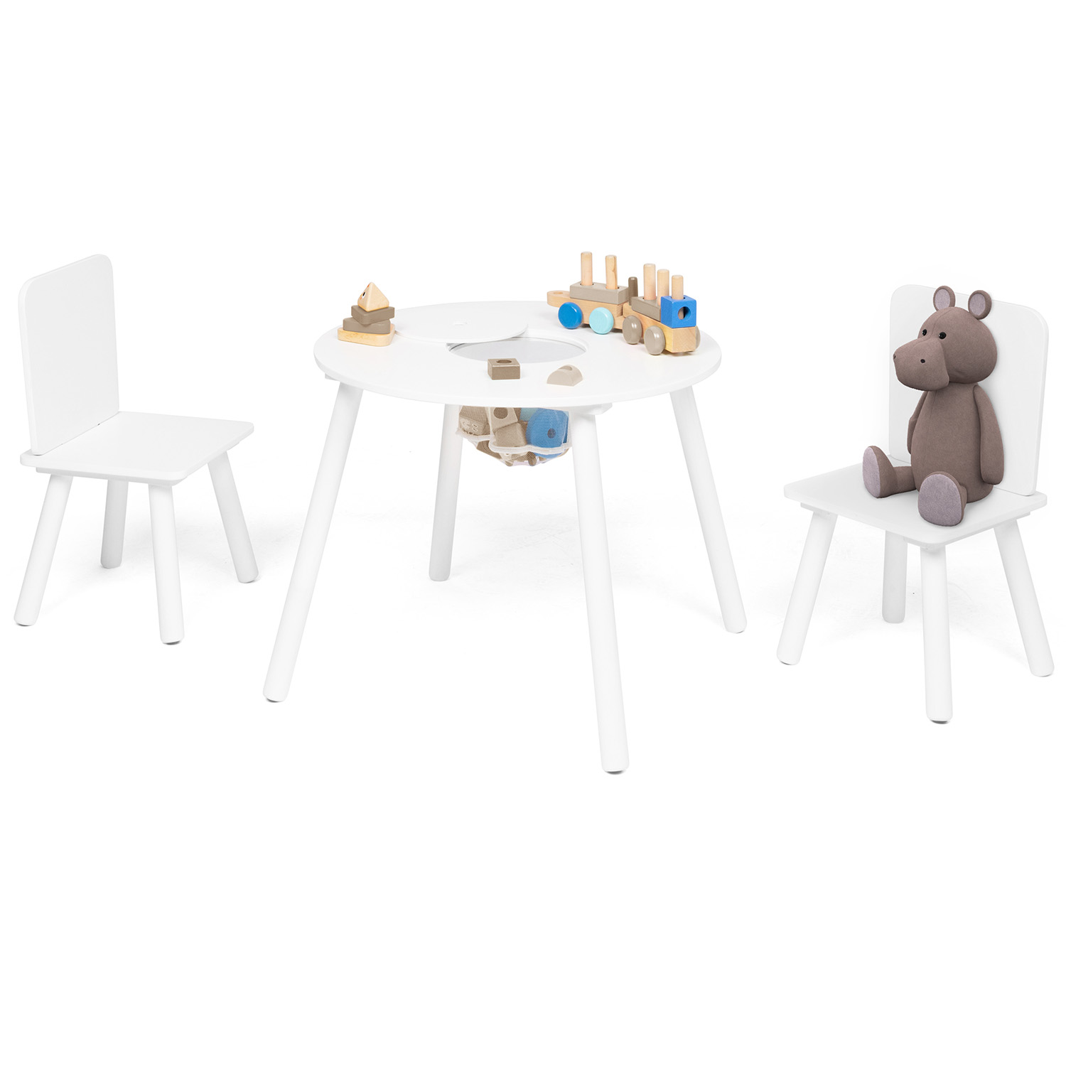 Ensemble de table et chaises enfant - set de 4 pièces - table, 2 chaises,  banc coffre 2