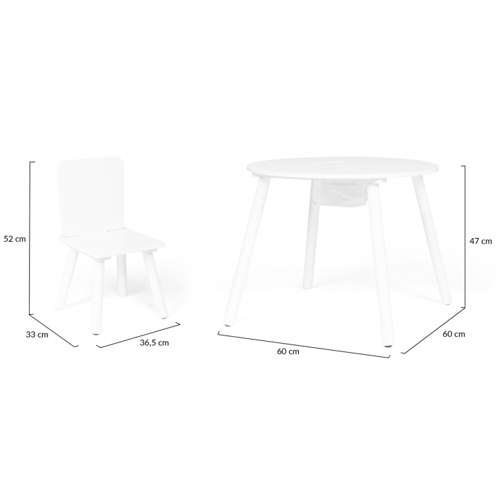 Table + 2 chaises enfant avec espace de rangement en bois blanc