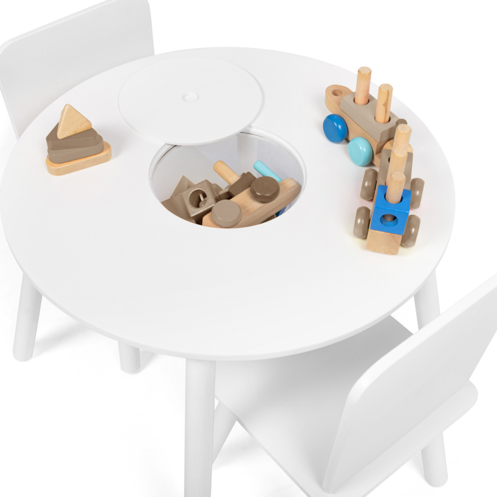 Table + 2 chaises enfant avec espace de rangement en bois blanc