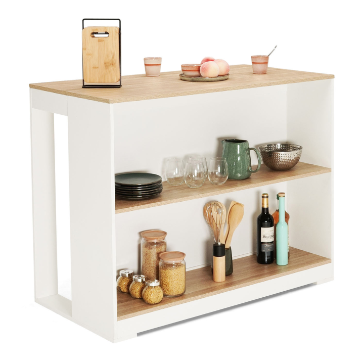 Mesa alta blanca y de madera para cocina - JUNO | ID Market