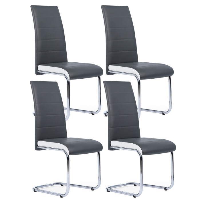 Lot de 4 chaises Mia grises liseré blanc pour salle à manger