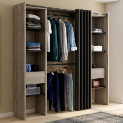 Armario de madera extensible con cortina negra - MERYL | ID Market