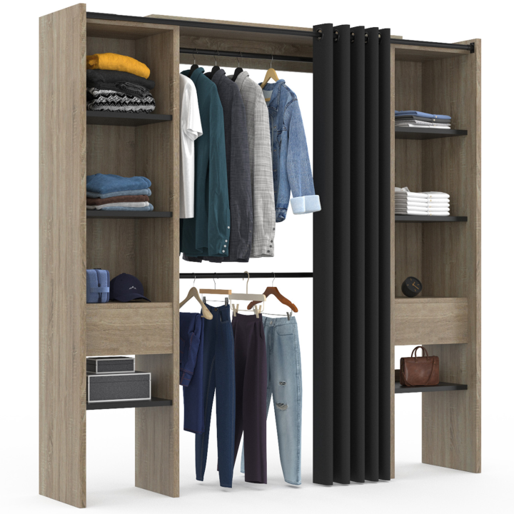 Armario de madera extensible con cortina negra - MERYL | ID Market