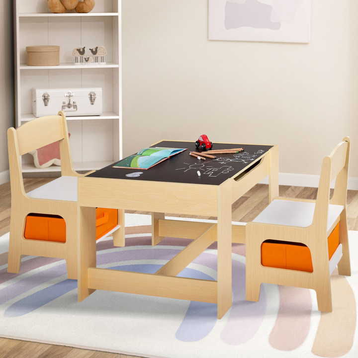 Table à dessin réversible + 2 chaises avec bacs de rangement