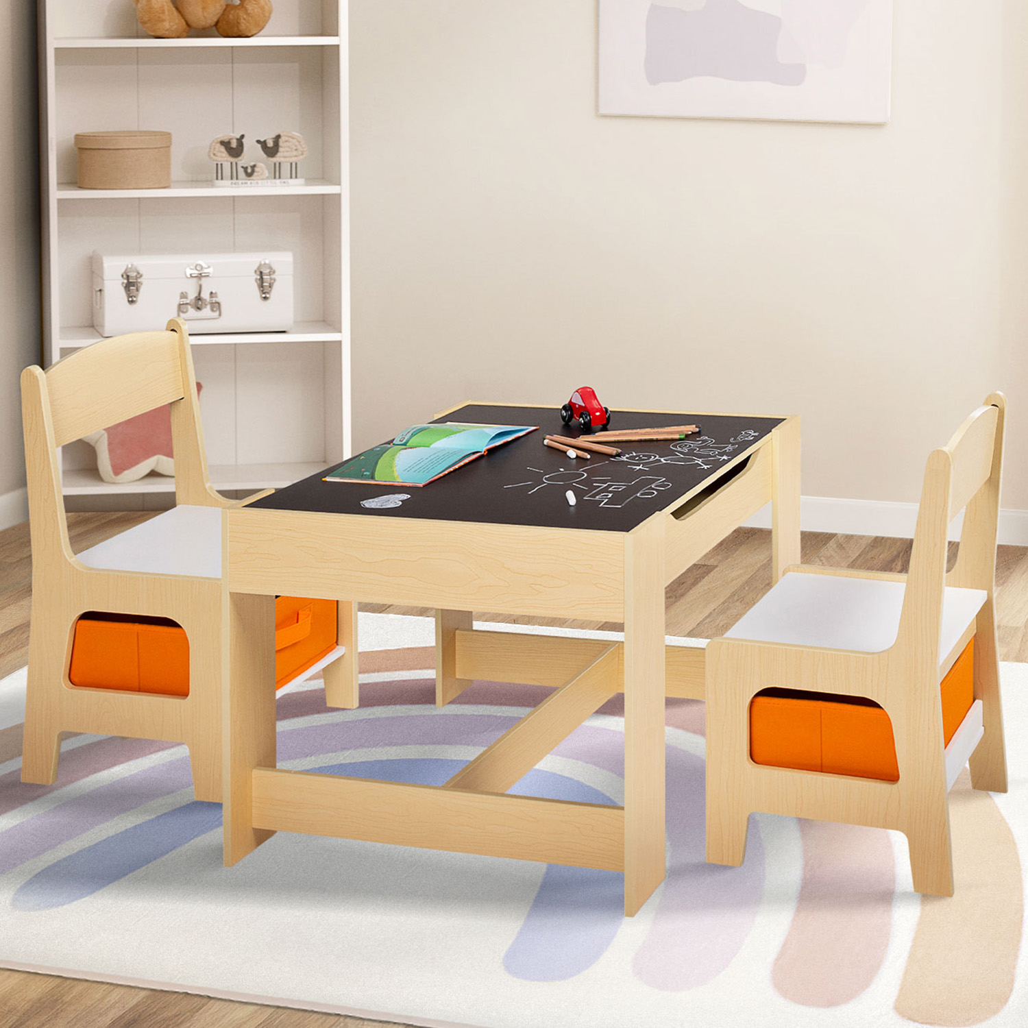 Table de jeu et de rangement ronde en bois de Plan Toys