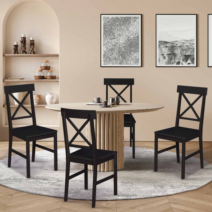 Lot de 4 chaises de cuisine avec croisillons SUZANNE bois noir