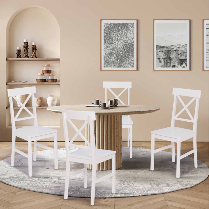 Lot de 4 chaises de cuisine avec croisillons  SUZANNE bois blanc