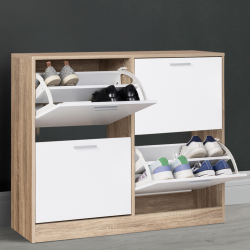 Mueble zapatero imitación haya con 4 puertas blancas - KLARK | ID Market