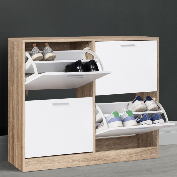 Mueble zapatero imitación haya con 4 puertas blancas - KLARK | ID Market