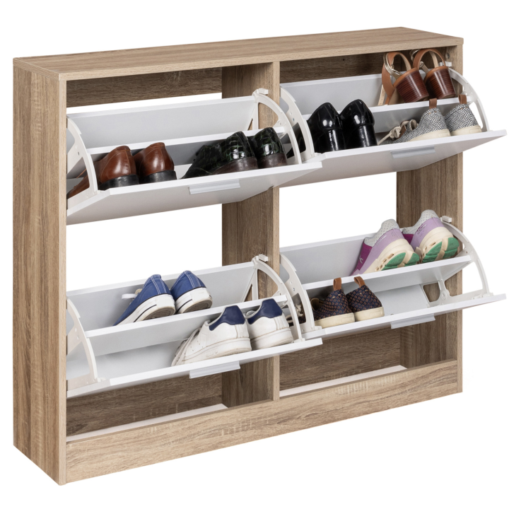 Mueble zapatero imitación haya con 4 puertas blancas - KLARK | ID Market