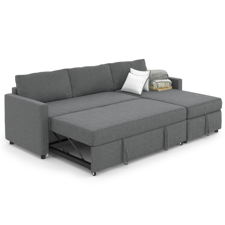 Canapé d'angle convertible NOAH avec méridienne coffre en tissu gris anthracite