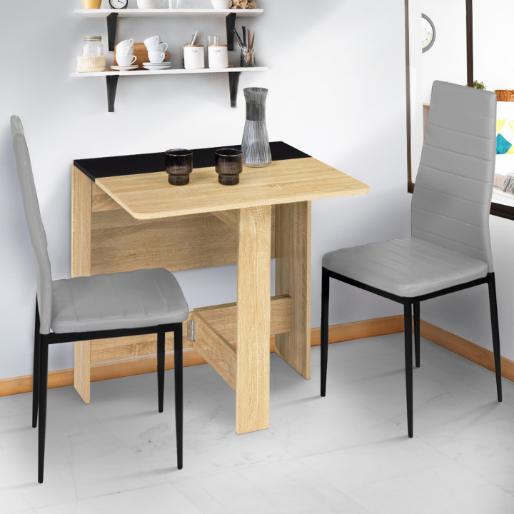 Table console pliable EDI 2-4 personnes bois façon hêtre plateau noir 103 x 76 cm