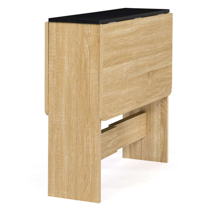 Table console pliable EDI 2-4 personnes bois façon hêtre plateau noir 103 x 76 cm