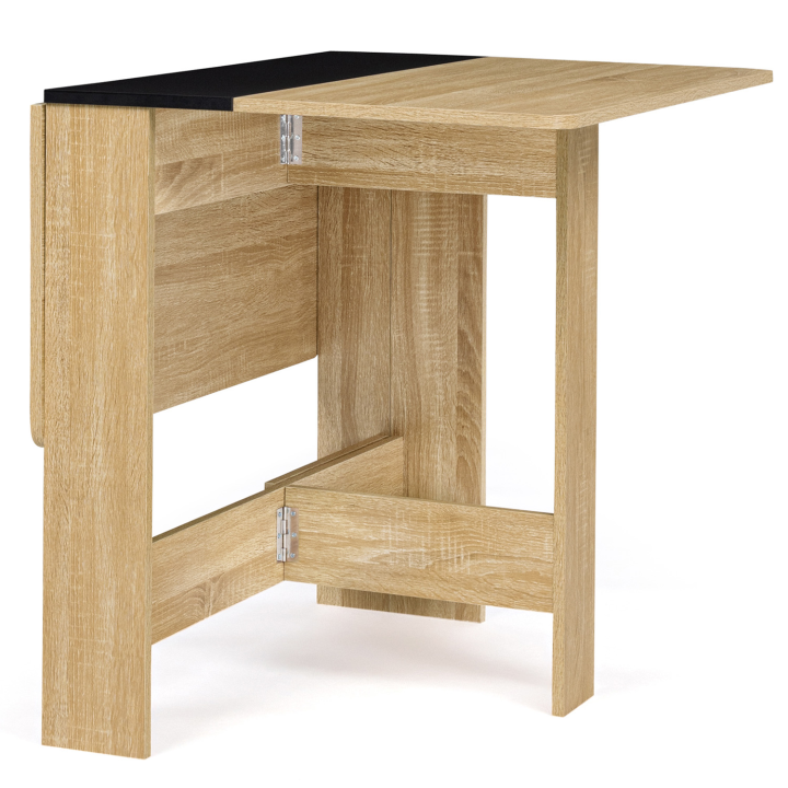 Table console pliable EDI 2-4 personnes bois façon hêtre plateau noir 103 x 76 cm