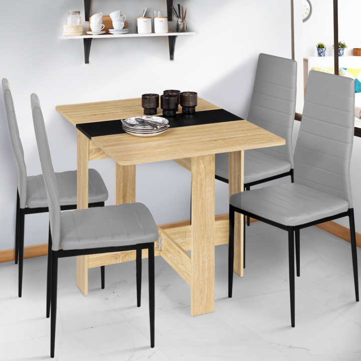 Table console pliable EDI 2-4 personnes bois façon hêtre plateau noir 103 x 76 cm