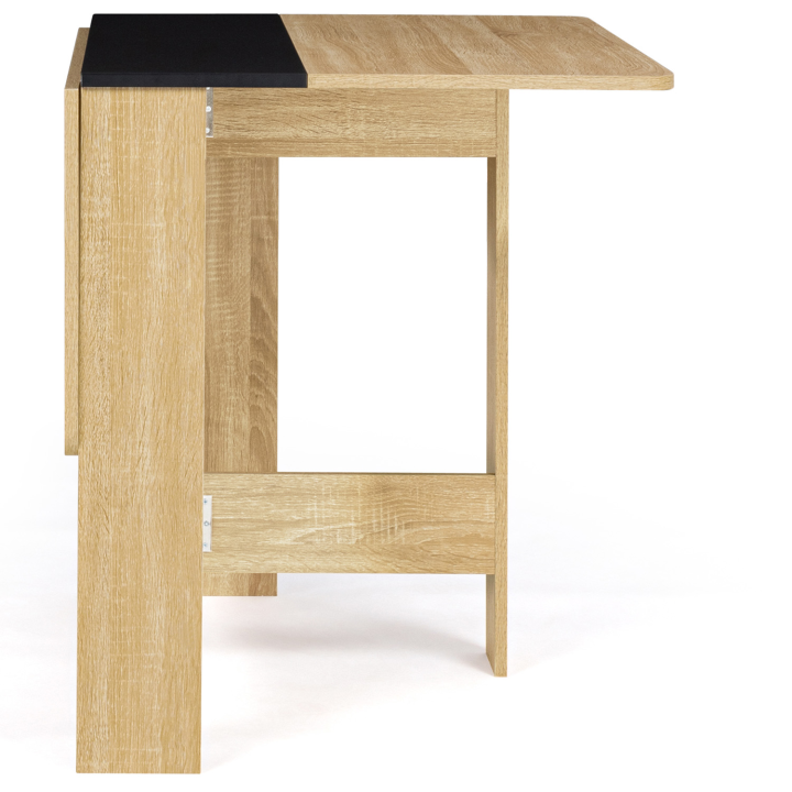 Table console pliable EDI 2-4 personnes bois façon hêtre plateau noir 103 x 76 cm