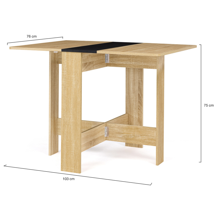 Table console pliable EDI 2-4 personnes bois façon hêtre plateau noir 103 x 76 cm