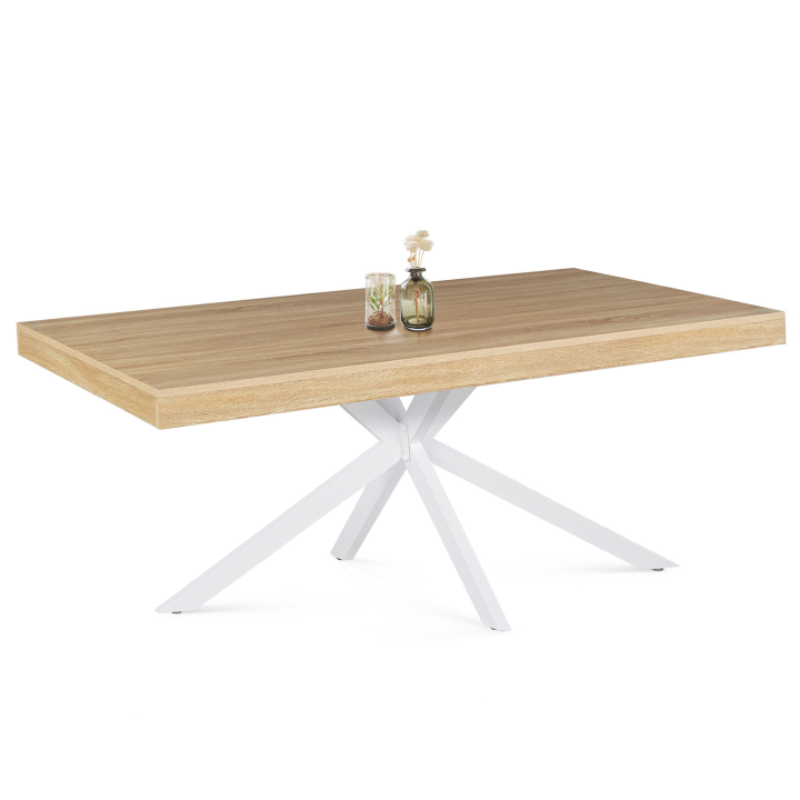 Table à manger rectangle ALIX 8 personnes pied araignée bois et blanc 160 cm