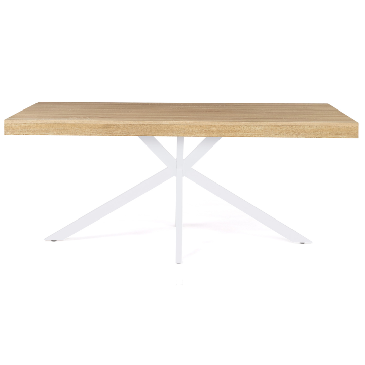 Table à manger rectangle ALIX 8 personnes pied araignée bois et blanc 160 cm