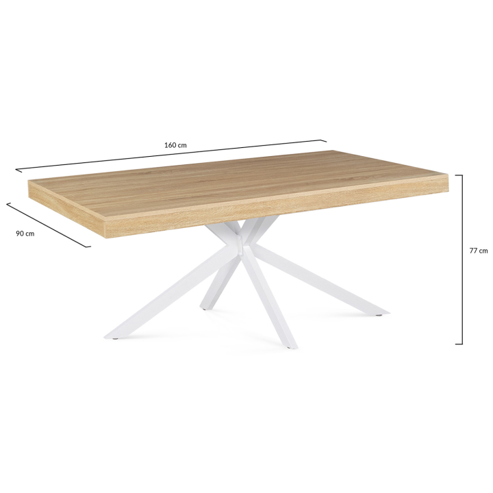 Table à manger rectangle ALIX 8 personnes pied araignée bois et blanc 160 cm