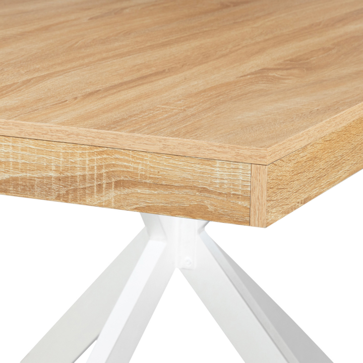 Table à manger rectangle ALIX 8 personnes pied araignée bois et blanc 160 cm