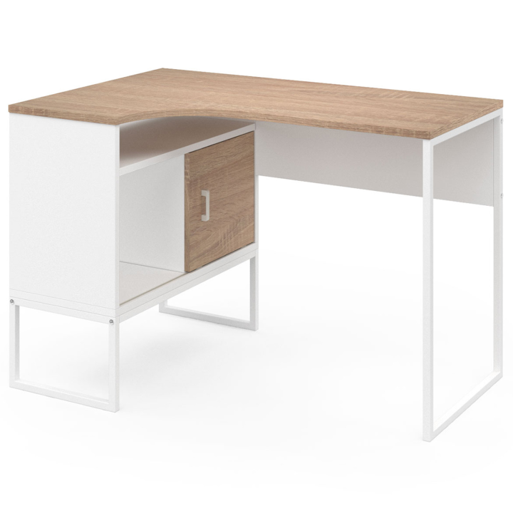 Bureau d'angle ROB blanc et façon hêtre design industriel