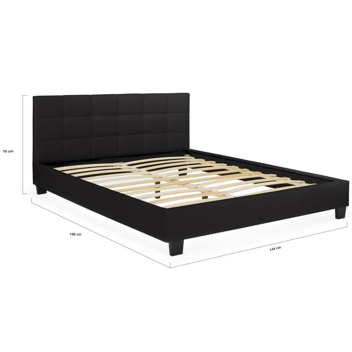 Lit double CHARLOTTE avec sommier 140x190cm PVC noir