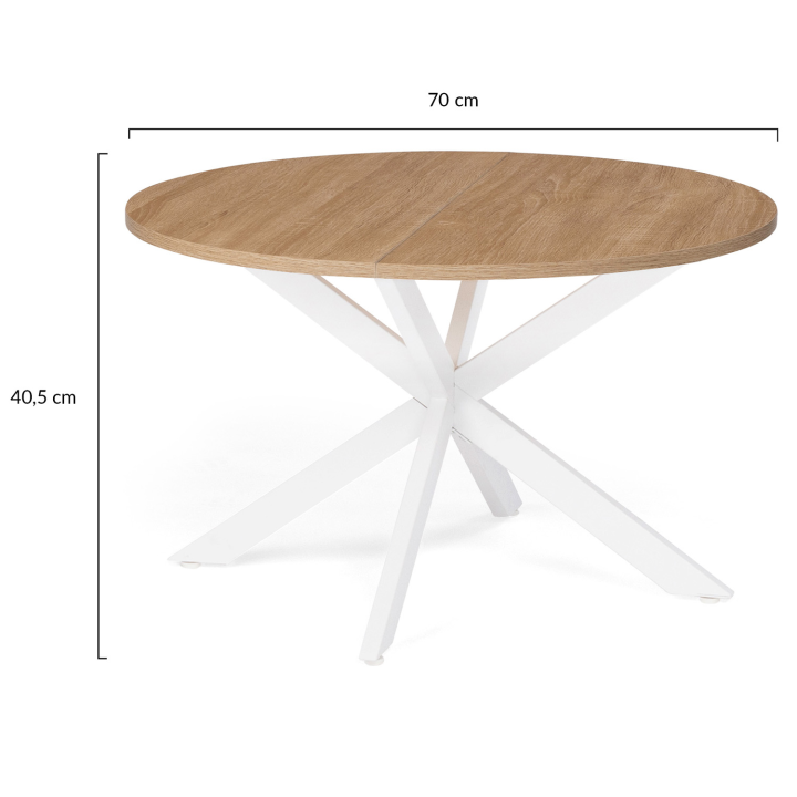 Table basse ALIX ronde pied araignée 70 cm bois et blanc