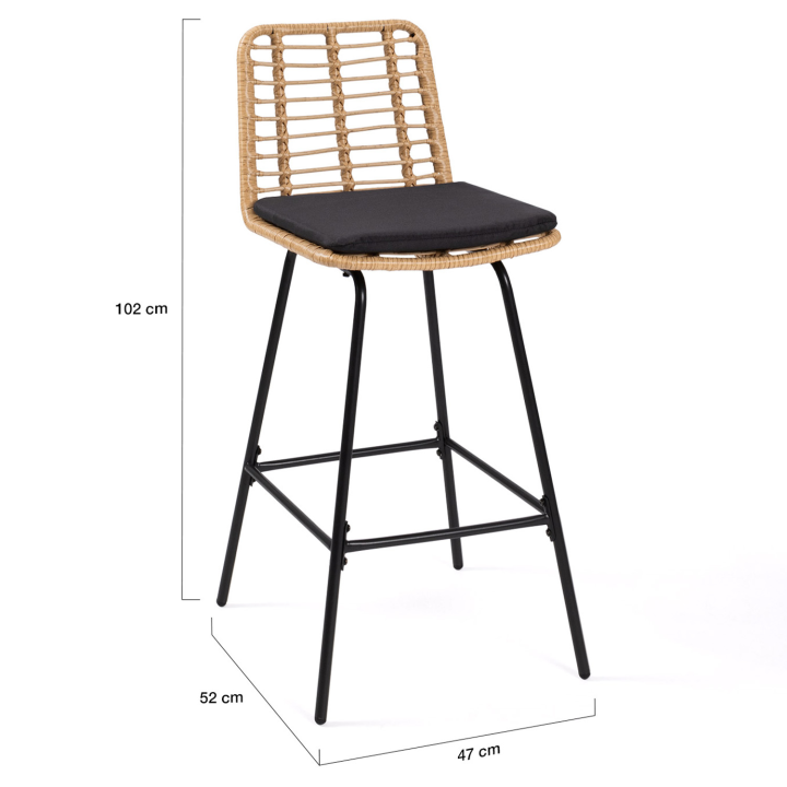 Lot de 2 tabourets de bar SUMMER effet rotin pied métal noir