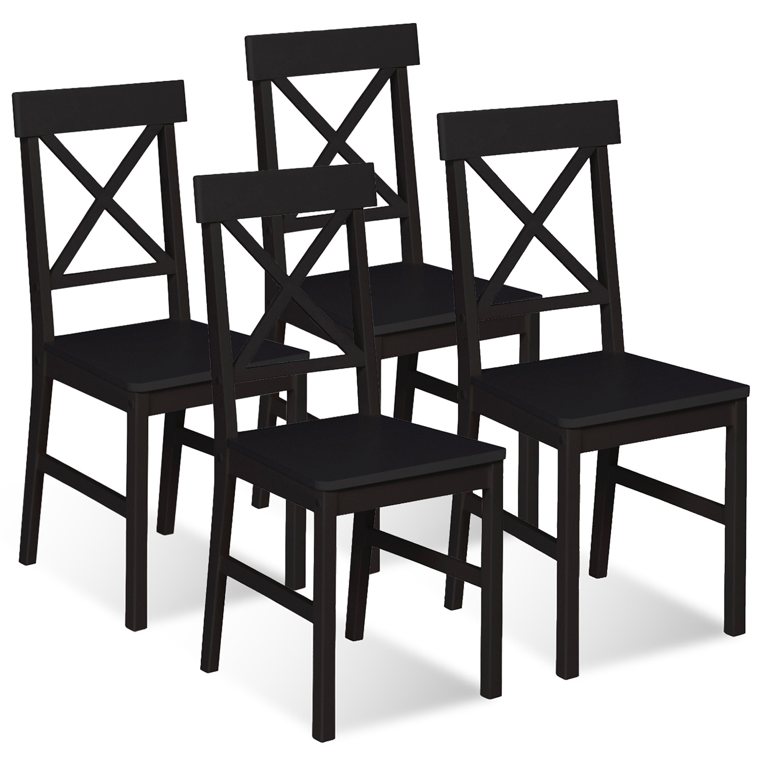 Chaise ID Market Lot de 4 chaises de cuisine avec croisillons SUZANNE bois  noir