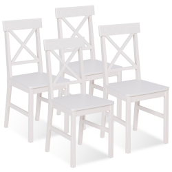 Lot de 4 chaises de cuisine avec croisillons  SUZANNE bois blanc