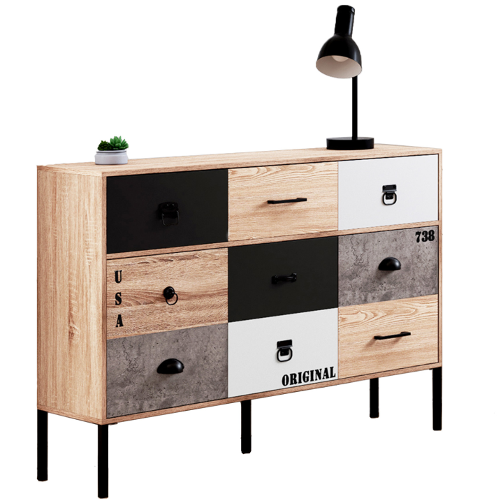 Buffet 3 portes 3 tiroirs 110 cm SACRAMENTO design industriel