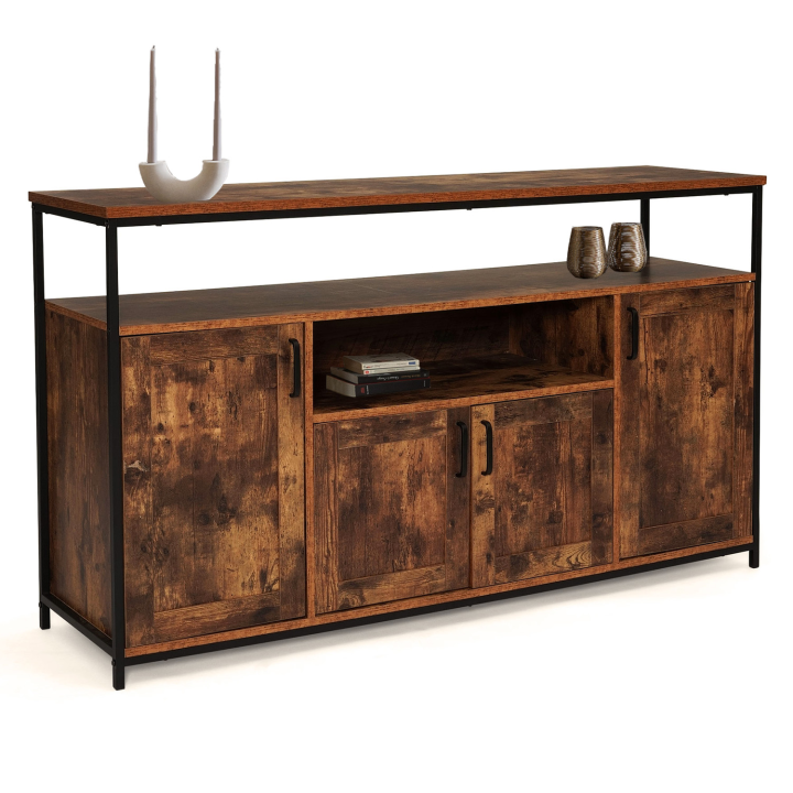 Buffet 4 portes 140 cm DAYTON avec niche effet vieilli design industriel