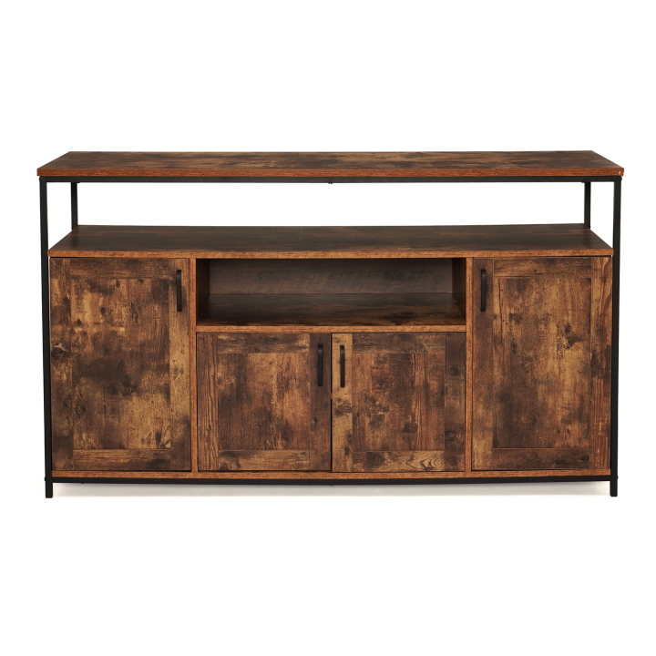 Buffet 4 portes 140 cm DAYTON avec niche effet vieilli design industriel