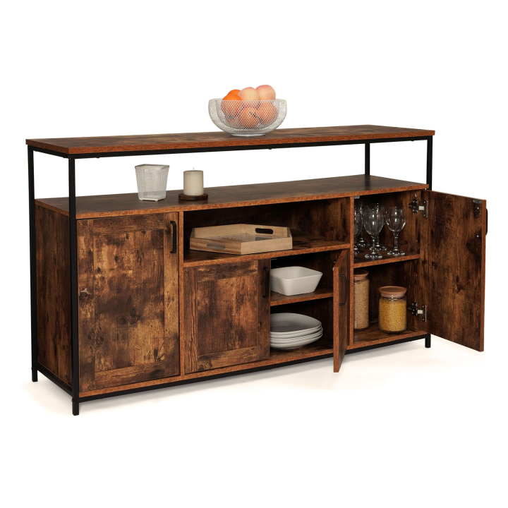 Buffet 4 portes 140 cm DAYTON avec niche effet vieilli design industriel