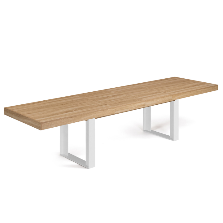 Mesa de comedor extensible blanca y de madera de 200 a 300 cm - PHOENIX | ID Market