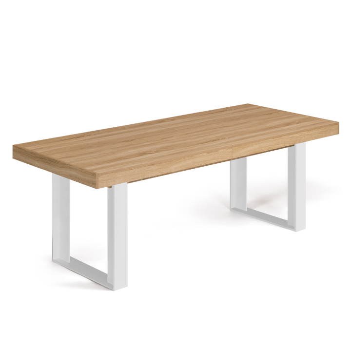 Table à manger extensible rectangle PHOENIX 10-12 personnes bois et blanc 200-300 cm