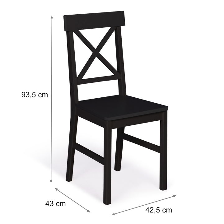 Lot de 4 chaises de cuisine avec croisillons SUZANNE bois noir