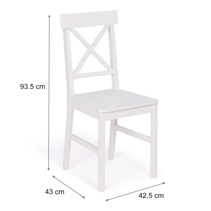 Lot de 4 chaises de cuisine avec croisillons  SUZANNE bois blanc