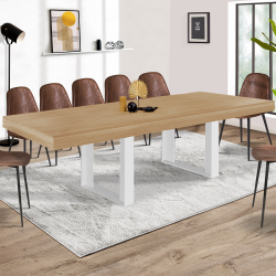 Mesa de comedor extensible blanca y de madera de 200 a 300 cm - PHOENIX | ID Market