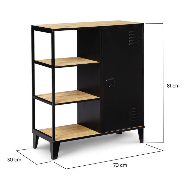 Aparador industrial con 3 estantes y armario - ESTER | ID Market
