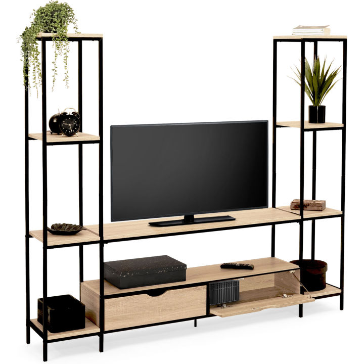 Ensemble meuble TV 164 cm DETROIT avec étagères design industriel