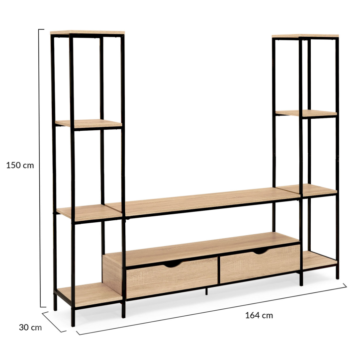 Ensemble meuble TV 164 cm DETROIT avec étagères design industriel