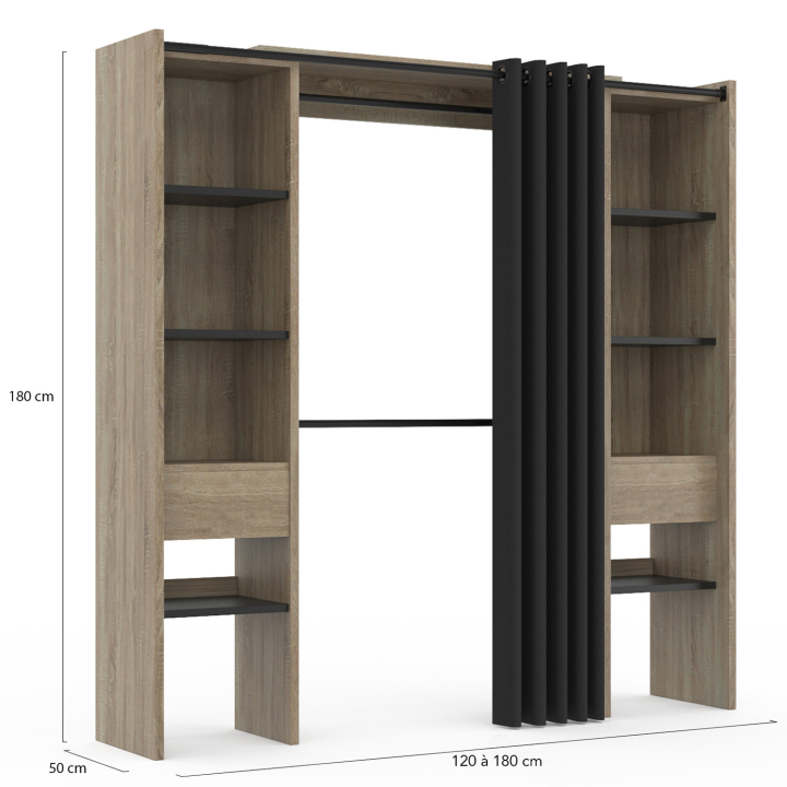 Armario de madera extensible con cortina negra - MERYL | ID Market